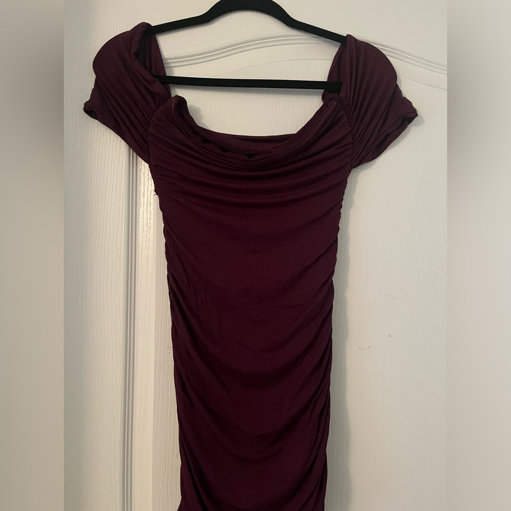 Maroon Off the Shoulder Short Sleeve White Fox Dress